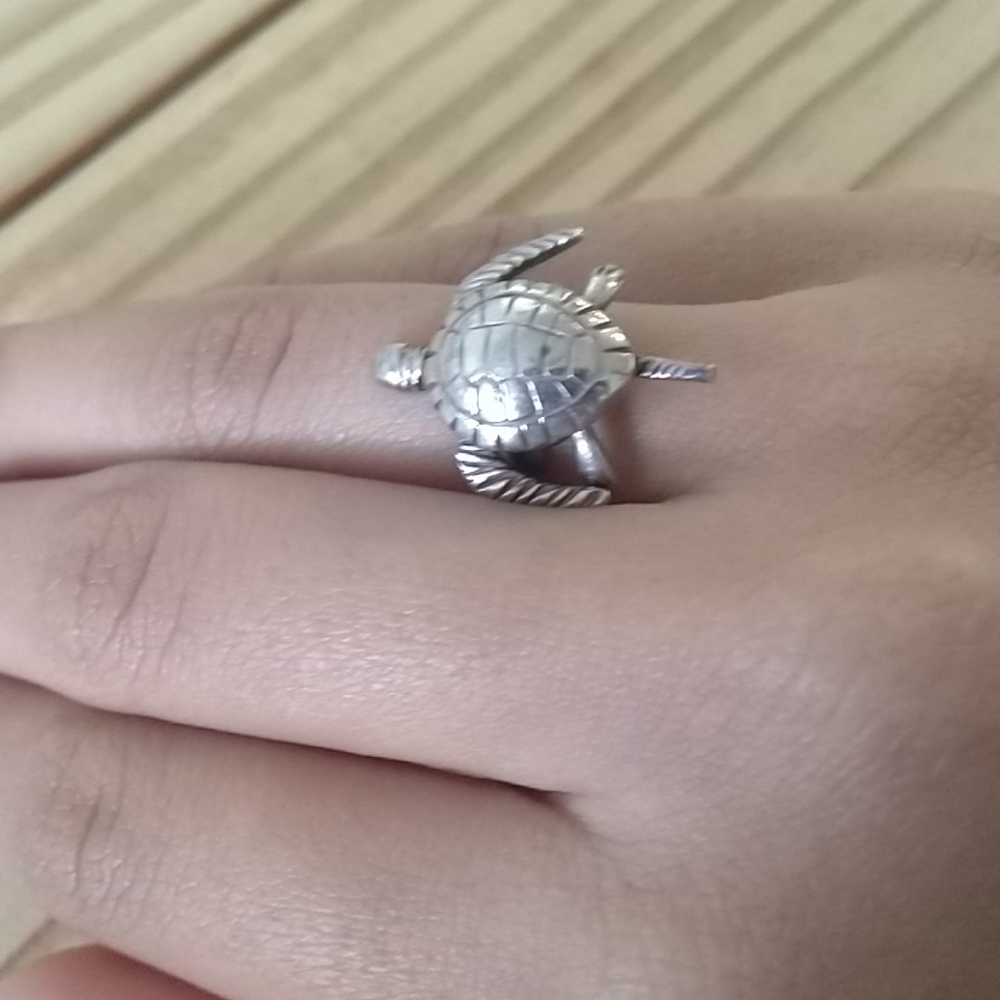 Vintage Genuine Solid Silver Turtle Ring - image 2